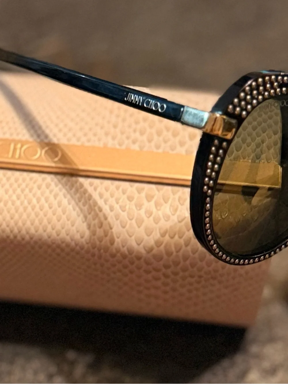 Jimmy Choo Black and Gold Crystal-Trim Round Sunglasses